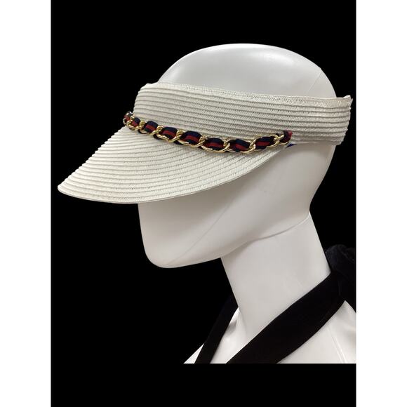 VTG SCALA Purse & Visor Set Women’s One Size Gold Chain Zip Up Purse Cream Color - Picture 4 of 9